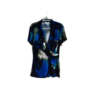 DKNY Blue and Black Abstract Blouse